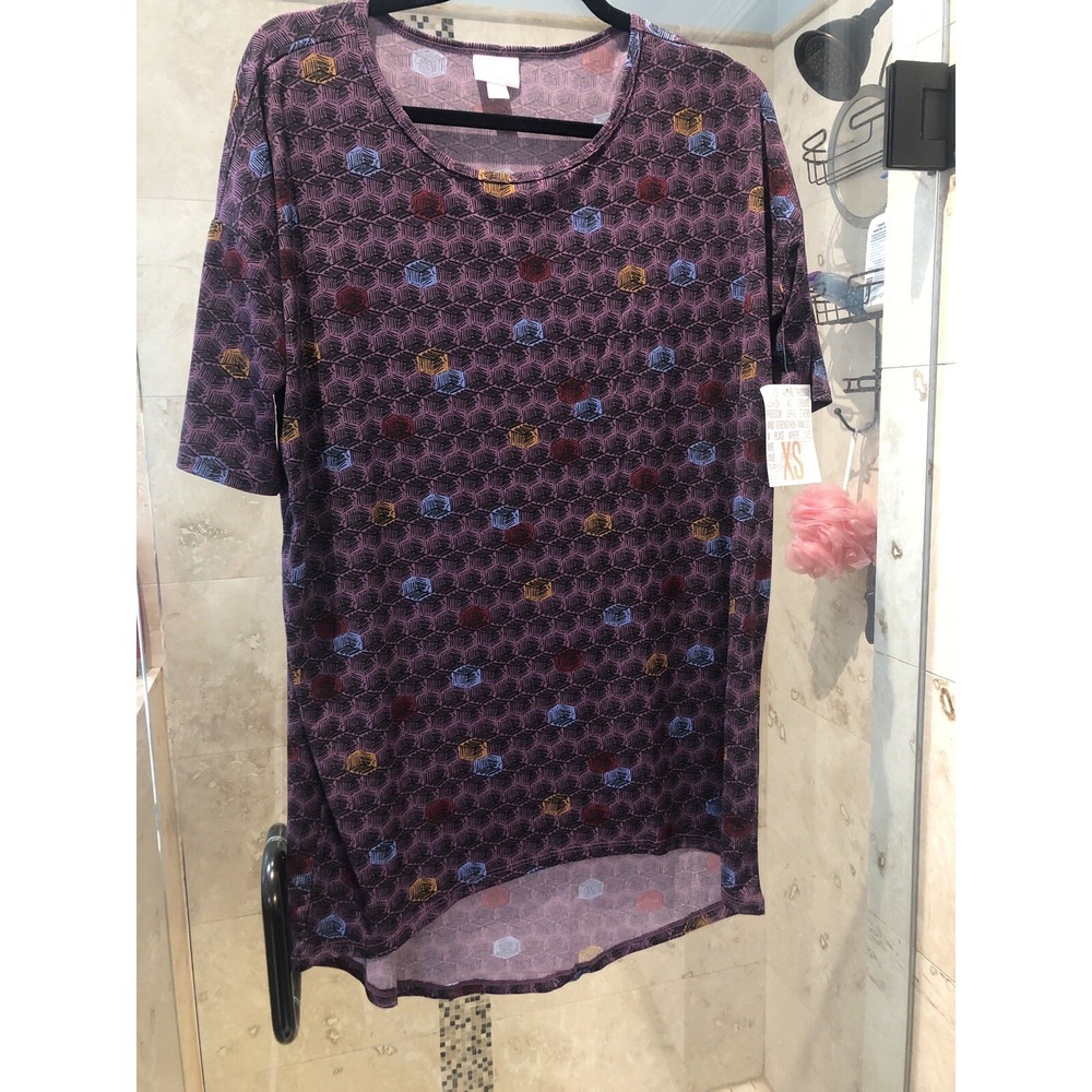 New lularoe irma Black Geo Fall Colors purple high low shirt XS(2-6)RARE!